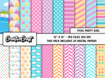 Pool Party Girl Digital Papers, scrapbook background designs Product Image 2