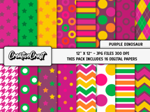 Purple Dinosaur Digital Papers, scrapbook papers designs Product Image 2