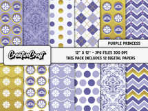 Purple Princess Digital Papers, scrapbook background designs Product Image 2