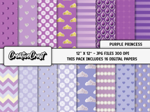 Purple Princess Digital Papers, scrapbook background designs Product Image 2