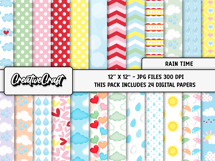 Rain Time Digital Papers, scrapbooking backgrounds designs Product Image 2