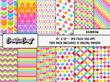 Rainbow Colors Digital Papers, scrapbook backgrounds designs Product Image 2