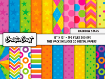 Rainbow Stars Digital Papers Scrapbook Designs PaperCraft Product Image 2