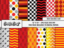 Red Racing Car Digital Papers, scrapbooking papers designs Product Image 2
