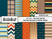 Redhead Girl Digital Papers, scrapbook backgrounds designs Product Image 2