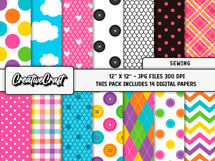 Sewing Digital Papers, scrapbooking backgrounds designs Product Image 2