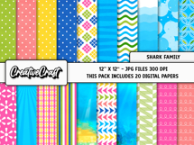 Shark Family Digital Papers, scrapbook backgrounds designs Product Image 2