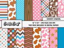 Sheriff Cowgirl Digital Papers, scrapbook background designs Product Image 2