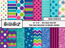 Snow Princess Digital Papers, scrapbooking papers designs Product Image 2