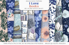 I love Books seamless pattern, booklovers digital papers Product Image 2