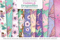 Fairies &amp; Dragonflies Seamless Pattern, fairy digital papers Product Image 2