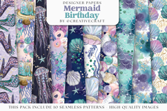 Mermaid Birthday Seamless Pattern, mermaid digital papers Product Image 2