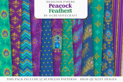 Peacock Feathers Seamless Pattern, feathers digital papers Product Image 2