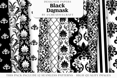Black Damask Seamless Patterns, black damask digital papers Product Image 2