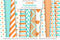 Coral Turquoise Seamless Patterns, turquoise digital papers Product Image 2