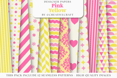 Pink Yellow Seamless Patterns, summertime digital papers Product Image 1