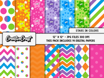 Colors Stars Digital Papers, scrapbook background designs Product Image 2