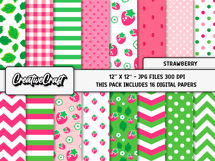 Strawberry Digital Papers, scrapbooking backgrounds designs Product Image 2
