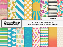 Summer Digital Papers, vintage scrapbook backgrounds designs Product Image 2