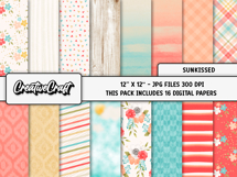 Sunkissed Digital Papers, scrapbooking backgrounds designs Product Image 2