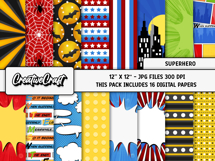 Superhero Digital Papers, scrapbooking backgrounds designs Product Image 2