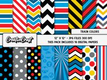 Train Colors Digital Papers, scrapbooking background designs Product Image 2