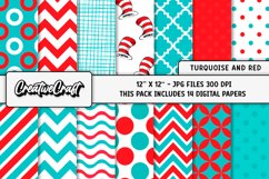 Turquoise and Red Digital Papers, scrapbook papers designs Product Image 1