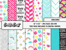 Unicorns Digital Papers, scrapbooking backgrounds designs Product Image 2