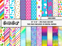 Unicorns Digital Papers, scrapbooking backgrounds designs Product Image 2