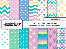 Unicorns Digital Papers, scrapbooking backgrounds designs Product Image 2