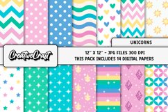 Unicorns Digital Papers, scrapbooking backgrounds designs Product Image 1