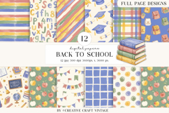 Back To School Digital Papers, watercolor scrapbook designs Product Image 2