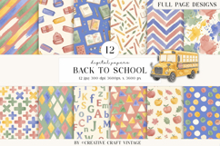 Back To School Digital Papers, watercolor scrapbook designs Product Image 1