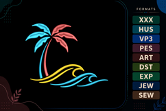 Tropical Summer Palm &amp; Waves Embroidery Design Product Image 1
