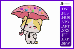 Cute Cat with Umbrella Baby Embroidery Design Product Image 1