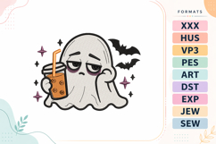 Tired Ghost Coffee Halloween Embroidery Design Product Image 1