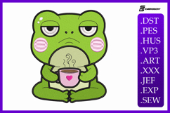 Cute Frog Coffee Kawaii Animal Embroidery Design Product Image 1