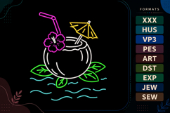 Tropical Coconut Drink Summer Embroidery Design Product Image 1