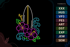 Tropical Surfboard Summer Beach Embroidery Design Product Image 1