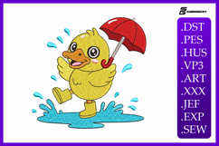 Spring Duck Umbrella Birds Embroidery Design Product Image 1