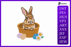 Realistic Easter Bunny in Basket Embroidery Design Product Image 1