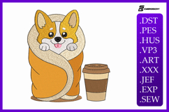 Cute Corgi Coffee Baby Animal Embroidery Design Product Image 1