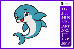 Cute Dolphin Ocean Animal Embroidery Design Product Image 1