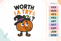 Worth A Try Pumpkin Halloween Embroidery Design Product Image 1