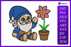 Cute Spring Gnome with Flower Embroidery Design Product Image 1