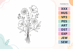 Wildflower Bouquet Floral Line Art Embroidery Design Product Image 1