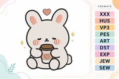 Cute Bunny Coffee Animal Embroidery Design Product Image 1