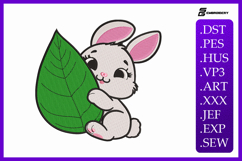 Cute Baby Bunny with leaf Embroidery Design Product Image 1