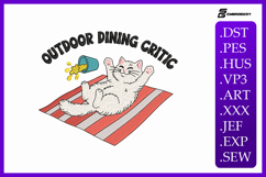 Outdoor Dining Cat Animal Summer Quote Embroidery Design Product Image 1
