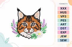 Wild Lynx Floral Wildlife Art Embroidery Design Product Image 1